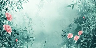 梦幻绿境中的柔美粉玫瑰