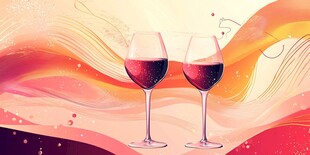 浪漫双杯红酒梦幻插画
