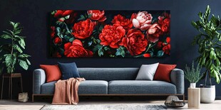 红玫瑰挂画装点温馨客厅