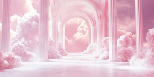 梦幻粉色云雾拱门通道