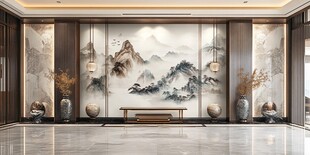 中式山水风大气玄关空间