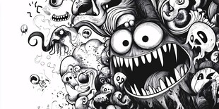 黑白奇幻怪物涂鸦插画