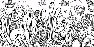 海底奇幻生物黑白插画