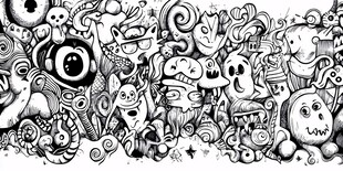 黑白涂鸦风奇幻怪物集合