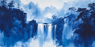 水墨山水间的壮丽瀑布