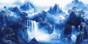 水墨山水间的灵动瀑布景观