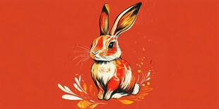 彩绘红兔插画