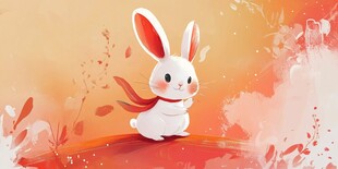 可爱白兔身披红绸迎新春
