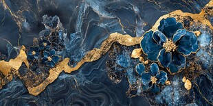 蓝金花卉抽象艺术纹理