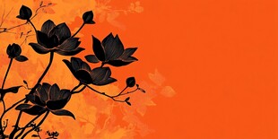 橙色背景下的黑色花卉剪影