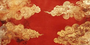 红底金纹祥云图案背景