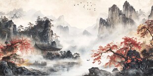 秋意山水间古韵画卷