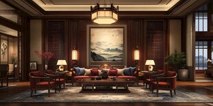 中式典雅客厅室内场景图
