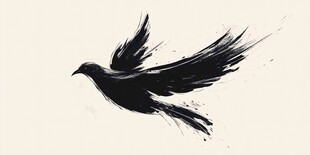 水墨风格展翅飞翔的黑鸟