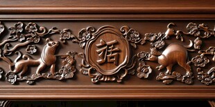 中式木雕 福与动物精美雕刻