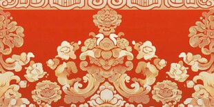 中式红底金色花卉纹饰图案