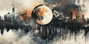 月夜下的城市抽象水墨图景