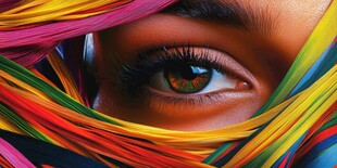 彩色丝线间的迷人眼眸