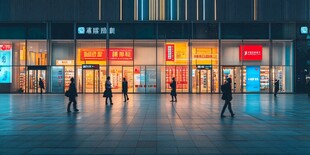 夜晚城市商业街热闹景象