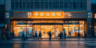夜晚热闹的钟鼓缘饺店铺