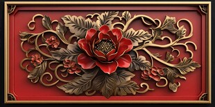 中式浮雕牡丹装饰图案