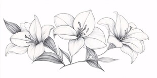 黑白线条手绘百合花