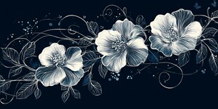 蓝底白花精致花卉图案