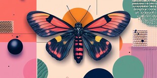 梦幻蝴蝶插画 多彩几何背景
