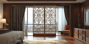 中式卧室精致雕花推拉门