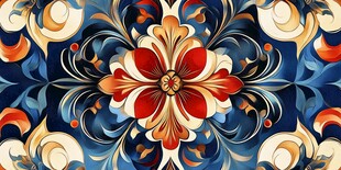 复古绚丽花卉图案装饰画