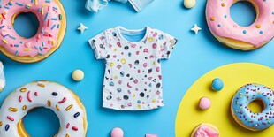 甜甜圈环绕的可爱儿童T恤