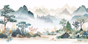 水墨山林秋景图