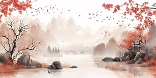 秋日山水诗意美景