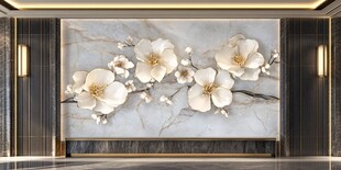 玉兰花大理石背景墙装饰