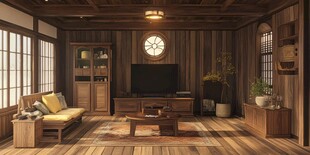 日式温馨木质风客厅一角