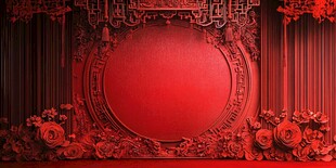 中式红韵雕花背景装饰