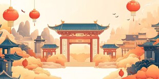 古风中式景 灯笼映楼阁