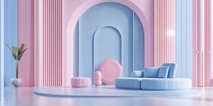 梦幻粉蓝室内家居场景