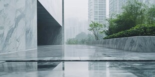 雨中都市建筑景观一角