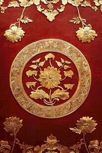 中式红底金饰精美花纹图案