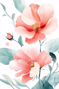 粉色花卉水彩插画