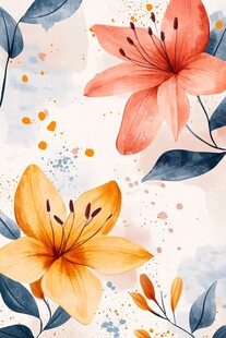 水彩花卉图案 绚烂百合绽放