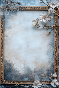 复古金框旁的雅致花枝