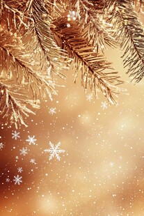 金色圣诞松枝雪花背景图