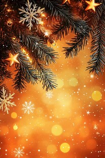 圣诞松枝雪花梦幻背景图