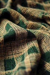 绿棕格纹布料纹理特写