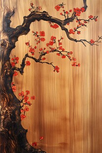 木雕红梅图