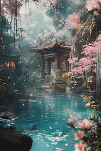 梦幻中式园林春日美景