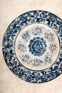 青花瓷盘上的花卉纹饰