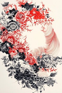 中式花卉凤羽艺术图案